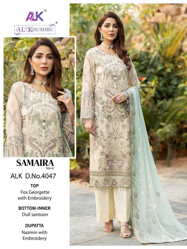 Alk Khushbu Samaira Vol 4 Georgette Designer Pakistani Suit Collection